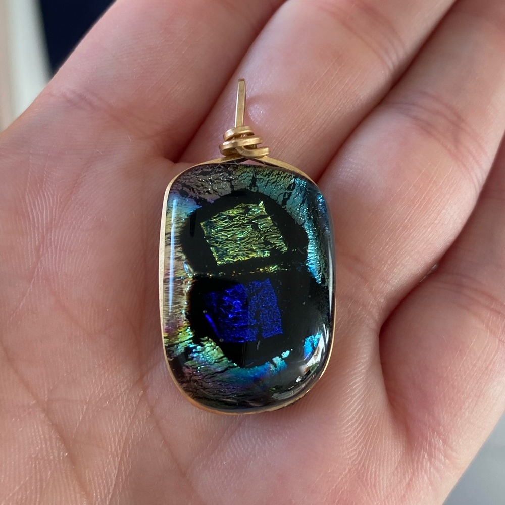 Gold, blue and green foil colored pendant - Picture 3 of 3